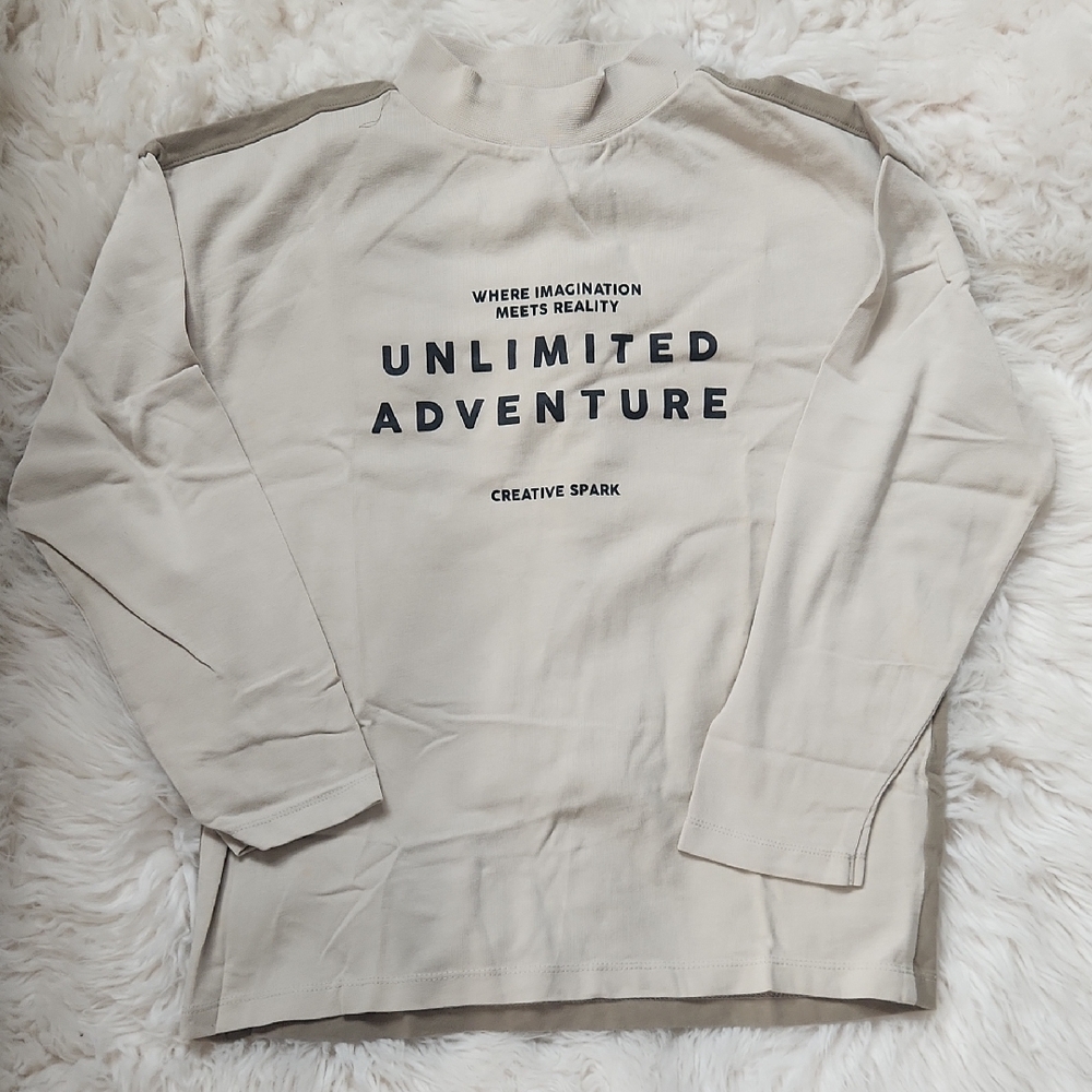 Zara Beige Long Sleeve Graphic Tee